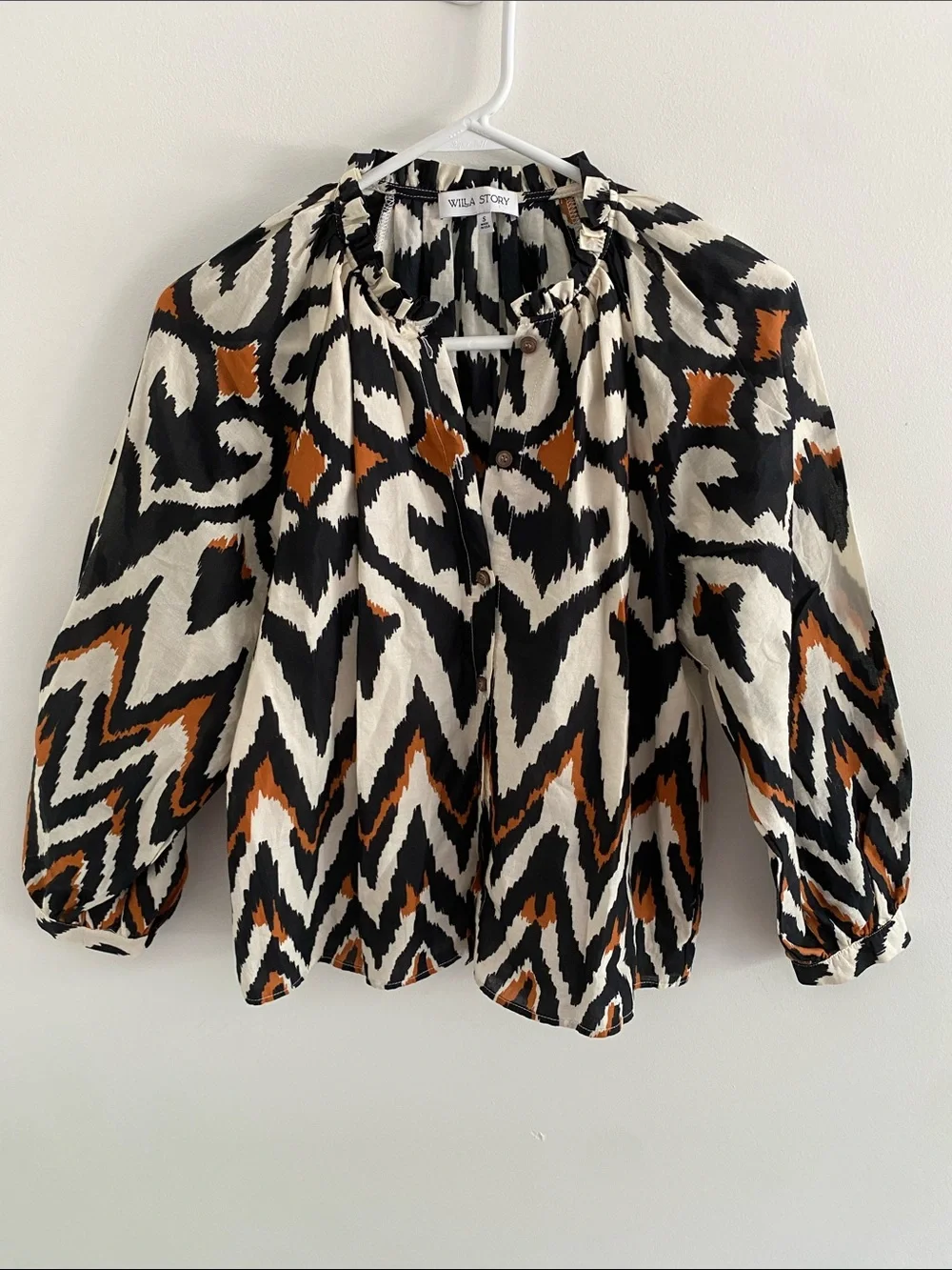 Anthropologie Willa Storey Meg Top Blouse Puff L/S Cotton Button Up Shirt SMALL